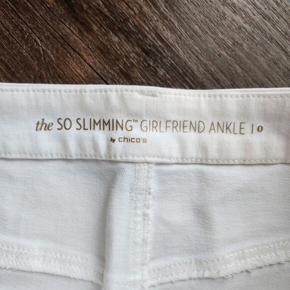 CHICO'S White So Slimming Girlfriend PATCHWORK Ankle Jeans Small - Picture 4 of 10